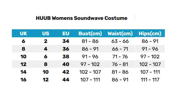 2025 HUUB Soundwave Costume 0 Size Chart